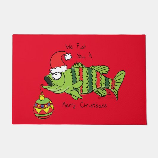 クリスおもしろいマス·バス·魚釣り·フィッシュかわいい漫画 ドアマット (正面)