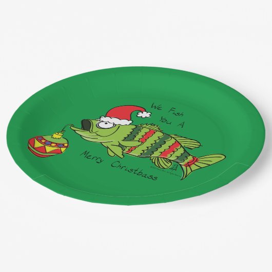 クリスおもしろいマス·バス·魚釣り·フィッシュかわいい漫画 ペーパープレート (アングル)