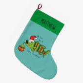クリスおもしろいマス·バス·魚釣り·フィッシュかわいい漫画 ラージクリスマスストッキング (正面 (吊り時))