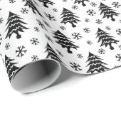クリスお洒落マスツリースノーフレーク白黒 ラッピングペーパー (ロールコーナー)