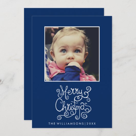 クリスお洒落マスブルーの書道の渦の写真 シーズンカード (正面/裏面)