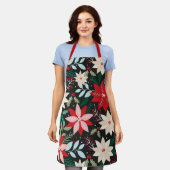 クリスかわいらしモダンスマスホリデーズポインセチアフローラ エプロン (着用した状態)