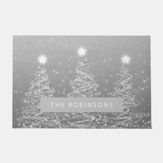 クリスきらめくマスツリーシルバー（姓付き） ドアマット (正面)