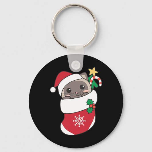 クリスのためにクリスマスストッキングでかわいいシャム猫 キーホルダー (正面)
