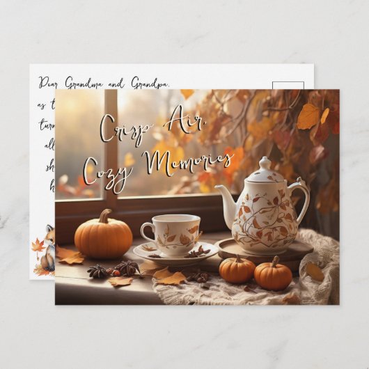 クリスエアコージーメモリーズ紅葉ティーポットマグ ポストカード (正面/裏面)