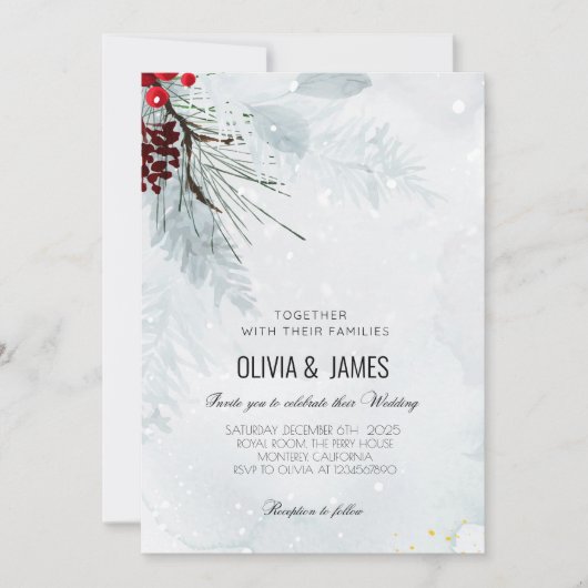 クリスエレガントス結婚マス – 赤と緑のパーティー 招待状 (正面)