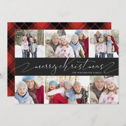 クリスエレガントマスコラージュ6フォトホリデーカード シーズンカード (正面/裏面)