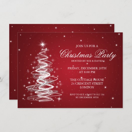 クリスエレガントマスパーティーツきらめくリーレッド 招待状 (正面/裏面)