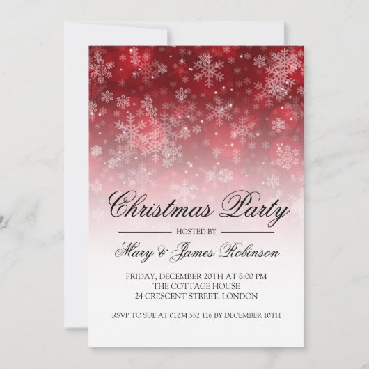 クリスエレガントマスパーティーホリデースパークルレッド 招待状 (正面)