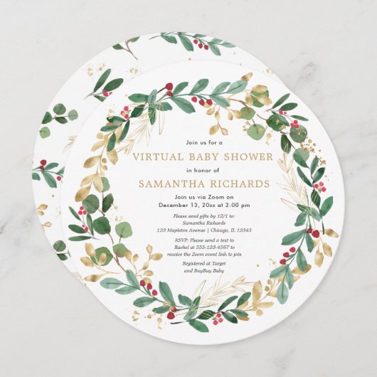 クリスエレガントマスリースバーチャルベビーシャワー 招待状 (正面/裏面)