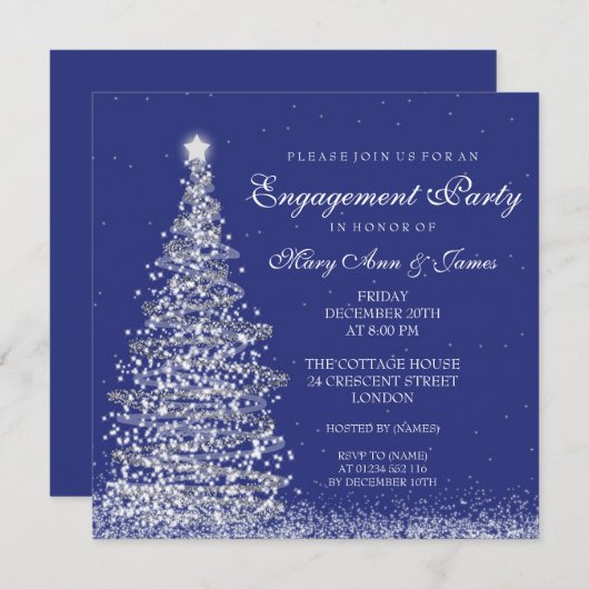 クリスエレガントマス婚約パーティシルバー海軍 招待状 (正面/裏面)