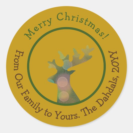 クリスカスタマイズス《写真》ぼけ味トナカイ青銅金ゴールド ラウンドシール (正面)