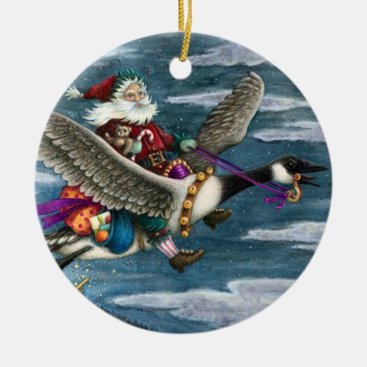 クリスクリングルとカナダガチョウのクリスマスのおもちゃを セラミックオーナメント (正面)