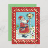 クリスクリングル食べ物を与えルのレッドバード、クリスマスバードハウス シーズンポストカード (正面/裏面)