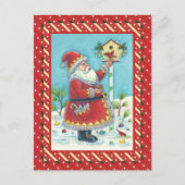 クリスクリングル食べ物を与えルのレッドバード、クリスマスバードハウス シーズンポストカード (正面)