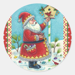 クリスクリングル食べ物を与えルのレッドバード、クリスマスバードハウス ラウンドシール