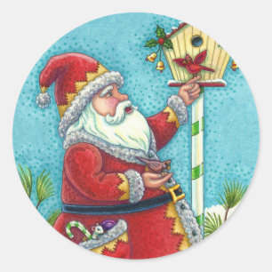 クリスクリングル食べ物を与えルのレッドバード、クリスマスバードハウス ラウンドシール