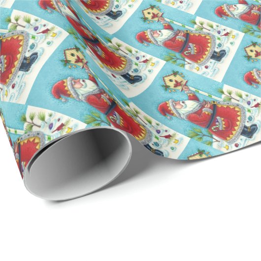 クリスクリングル食べ物を与えルのレッドバード、クリスマスバードハウス ラッピングペーパー (ロールコーナー)