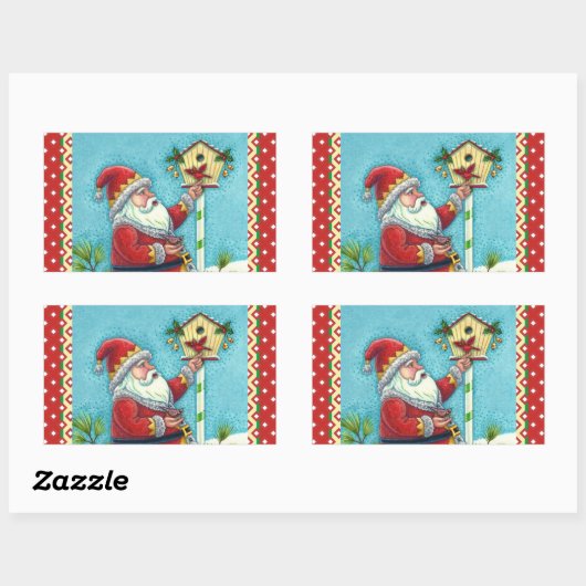 クリスクリングル食べ物を与えルのレッドバード、クリスマスバードハウス 長方形シール (シート)