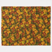 クリスクロスのタータン柄に描かれたハイランド牛 フリースブランケット (正面(横))