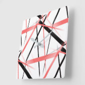 クリスクロスサンゴと黒ストライプオンホワイト スクエア壁時計 (傾斜)