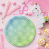 クリスクロージングハッピーグリーン&ブルー,イエローチェック ペーパープレート (パーティー)