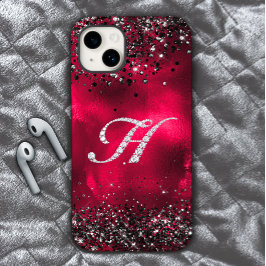 クリススタイリッシュフェイクタルRhinestone文字H赤黒 iPhone 15ケース