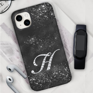 クリススタイリッシュフェイクタルRhinestone文字H黒 iPhone 15ケース