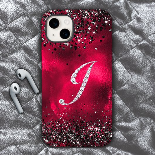 クリススタイリッシュフェイクタルRhinestone文字Jレッドブラック Case-Mate iPhoneケース