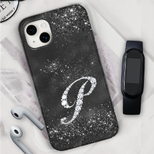 クリススタイリッシュフェイクタルRhinestone文字P黒 iPhone 15ケース