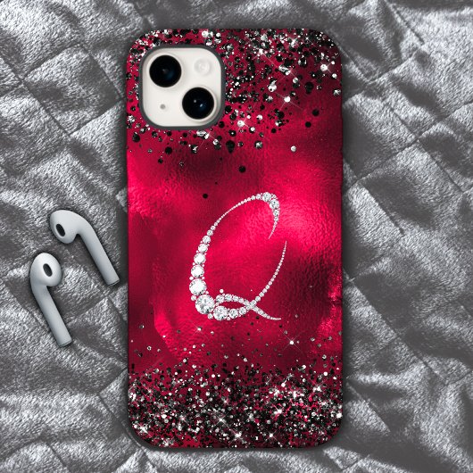 クリススタイリッシュフェイクタルRhinestone文字Q赤黒 Case-Mate iPhoneケース