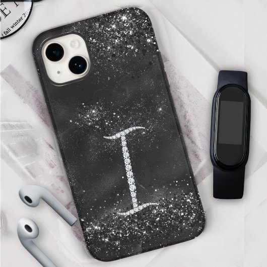 クリススタイリッシュフェイクタルRhinestone letter I black Case-Mate iPhoneケース