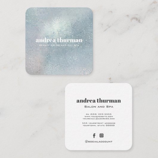 クリスタエレガントルブルーガラスパーリー虹色 スクエア名刺 (正面/裏面)