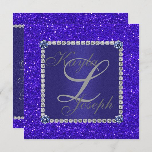 クリスタエレガントルブルー結婚式招待状 招待状 (正面/裏面)