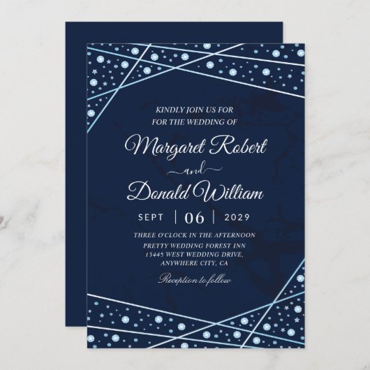 クリスタルとライン石の高級結婚式招待状 招待状 (正面/裏面)