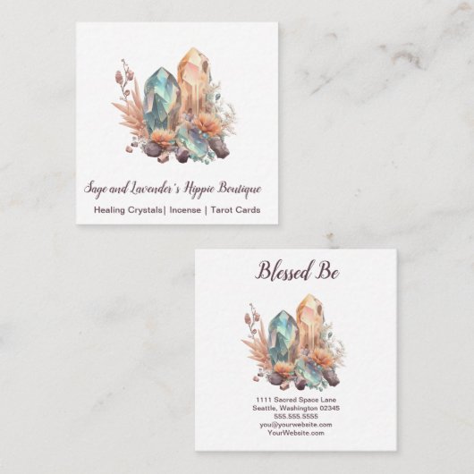 クリスタルと花の名刺 スクエア名刺 (正面/裏面)