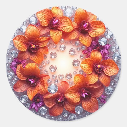 クリスタルに埋め込まれた蘭の花 ラウンドシール (正面)
