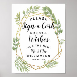 クリスタルの緑の葉コルクのパーティー/結婚sに署名 ポスター