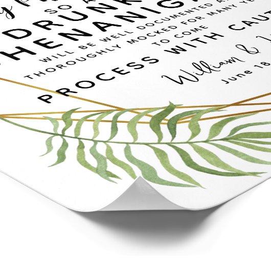 クリスタルの葉の緑のオープンバー結婚のサイン ポスター (角)