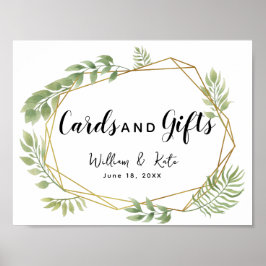 クリスタルの葉の緑の葉のカードと結婚ギフト ポスター