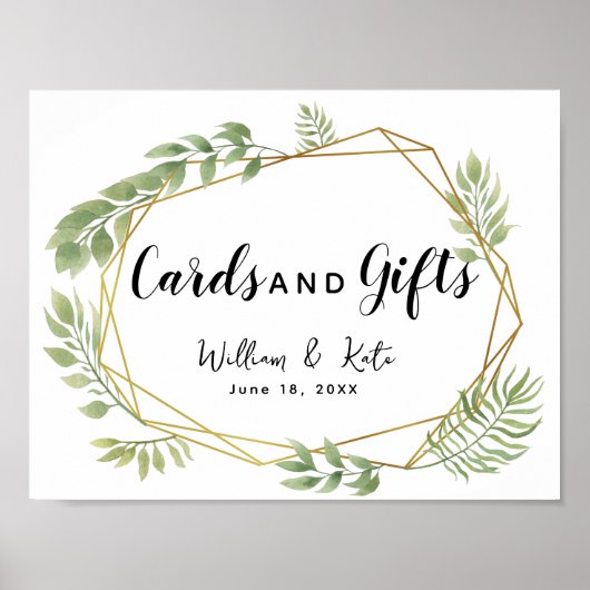 クリスタルの葉の緑の葉のカードと結婚ギフト ポスター (正面)
