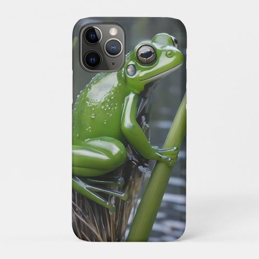 「クリスタルの透明度:葦の上の緑のガラスのカエル」 Case-Mate iPhoneケース (裏)