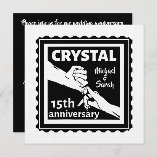 クリスタルの15周年結婚記念日 手を繋ぐ 招待状 (正面/裏面)