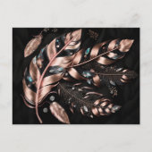 クリスタルを使用したピンクと黒の装飾羽毛 ポストカード (正面)