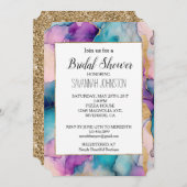 クリスタルアクアブルーパープルピンクブライダルシャワー 招待状 (正面/裏面)