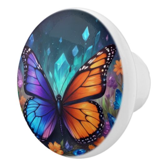 クリスタルアメジストガーデンバタフライ セラミックノブ (右)