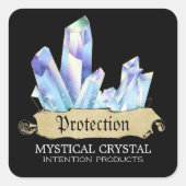 クリスタルウィッチ黒と青の呪文の瓶ラベル スクエアシール (正面)