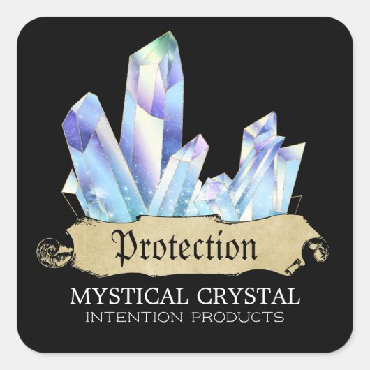 クリスタルウィッチ黒と青の呪文の瓶ラベル スクエアシール (正面)