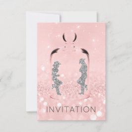 クリスタルウエスタンカントリーパーティーグリッターピンクグレー 招待状