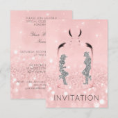 クリスタルウエスタンカントリーパーティーグリッターピンクグレー 招待状 (正面/裏面)